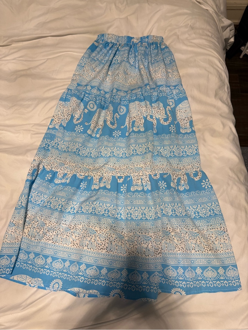 Bohemian Blue Elephant Print Maxi Skirt